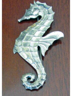 Seahorse Brooch Sterling Silver  Modernist   Ocean Nautical Marine Life